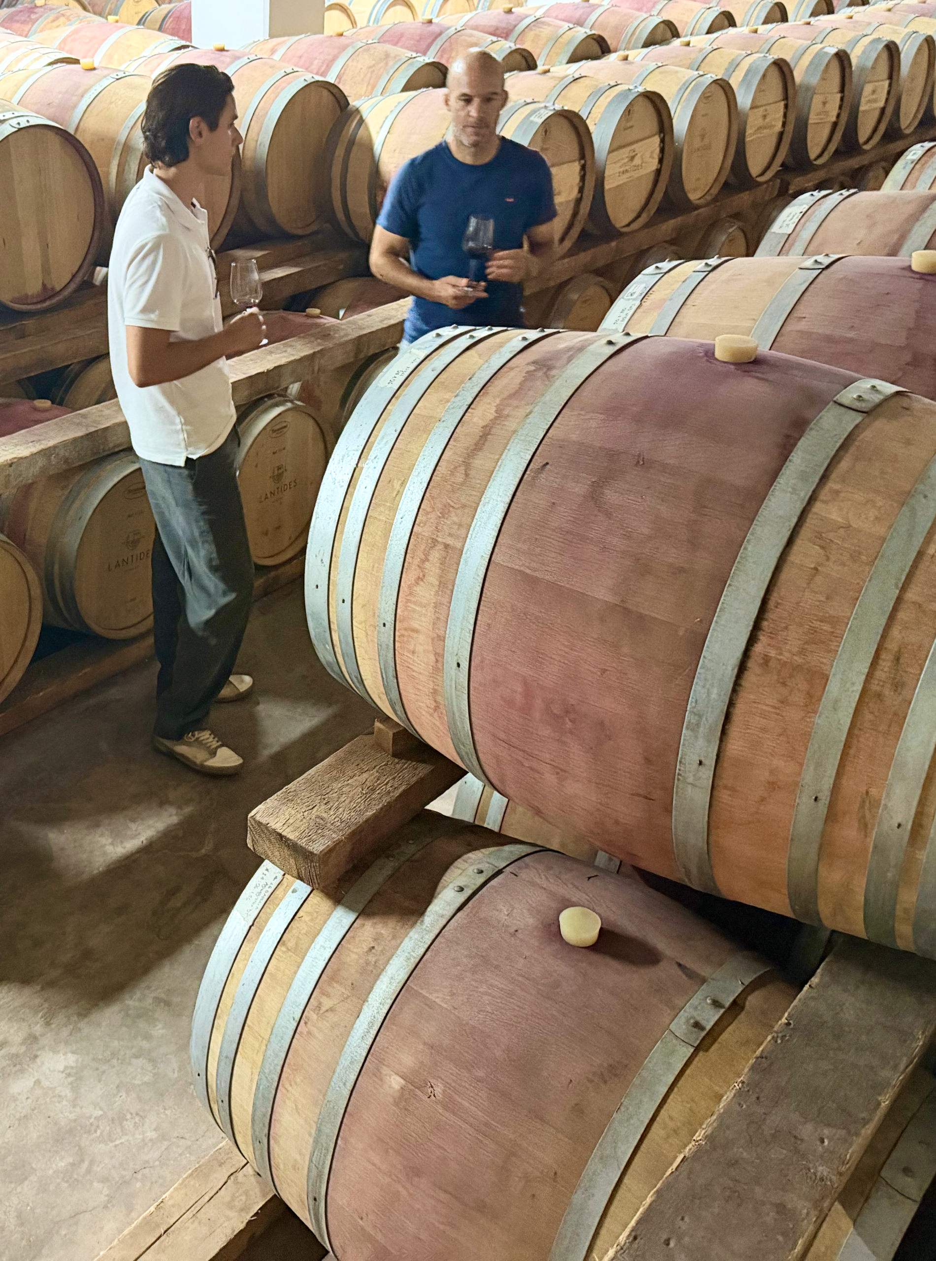 Lantides Winery barrel room.